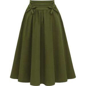 Midi Skirts High Waist A Line Skirt Green
